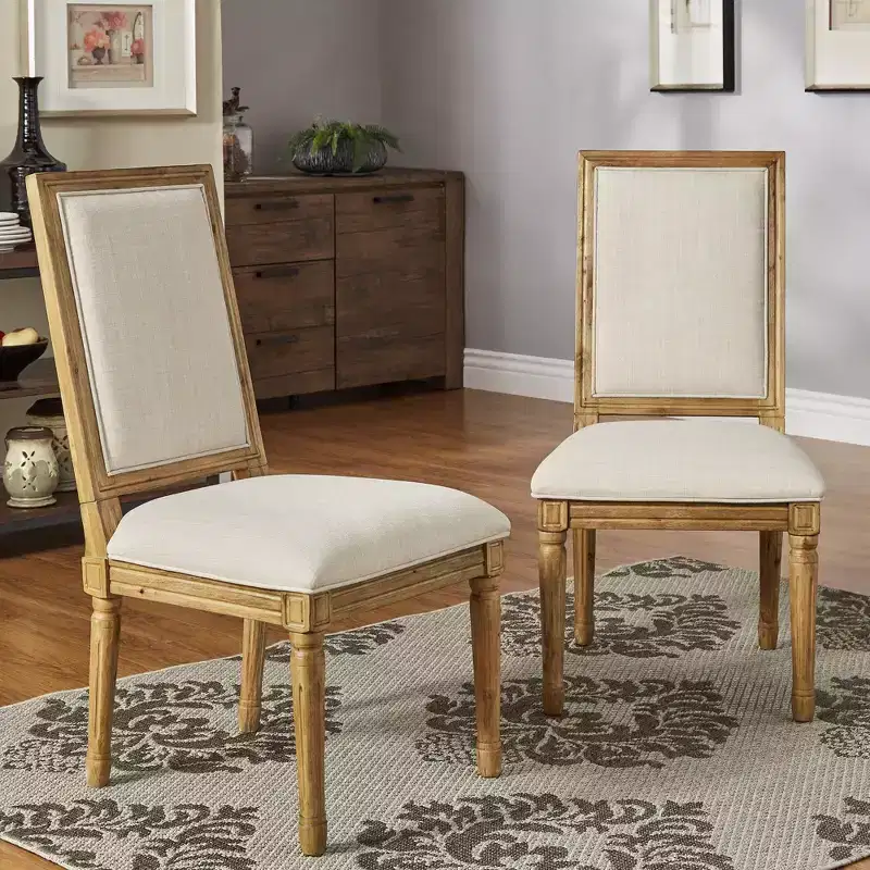 Aramis Rectangular Linen and Wood Dining Chairs