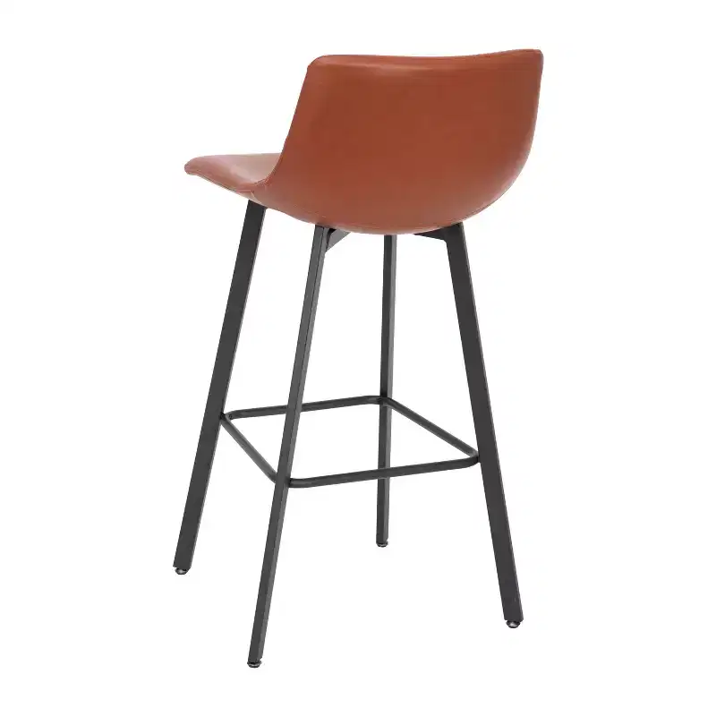 Merrick Lane Set of 2 Modern Upholstered Stools with Contoured, Low Back Bucket Seats and Iron Frames