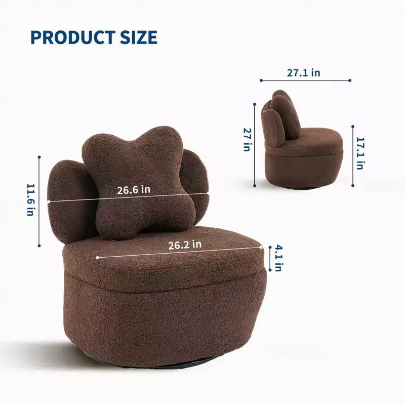 360 Swivel Accent Chair with Storage Compartment Teddy Velvet Upholstered Armchair with Ergonomic Cushion, Scratch-Resistant Fabric