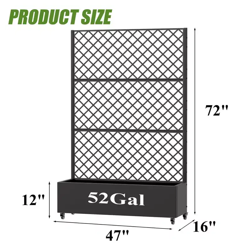 MAYEERTY Black Wrought Iron Planter with Trellis (Diamond), 72x47x16, 3-Piece Patio Garden Planter