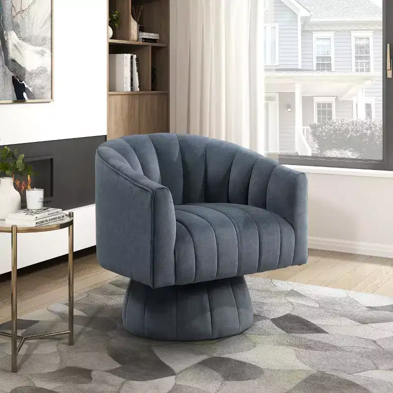 GDFStudio Madison Modern Velvet Upholstered Swivel Barrel Accent Chair with Wood Frame