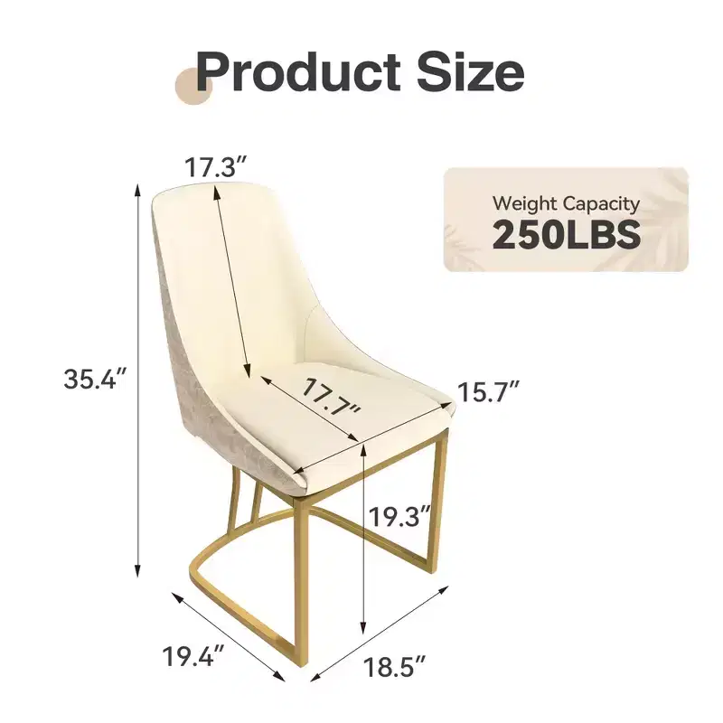 CLIHOME Set of 2 Modern High Back Dining Chair with Metal Legs