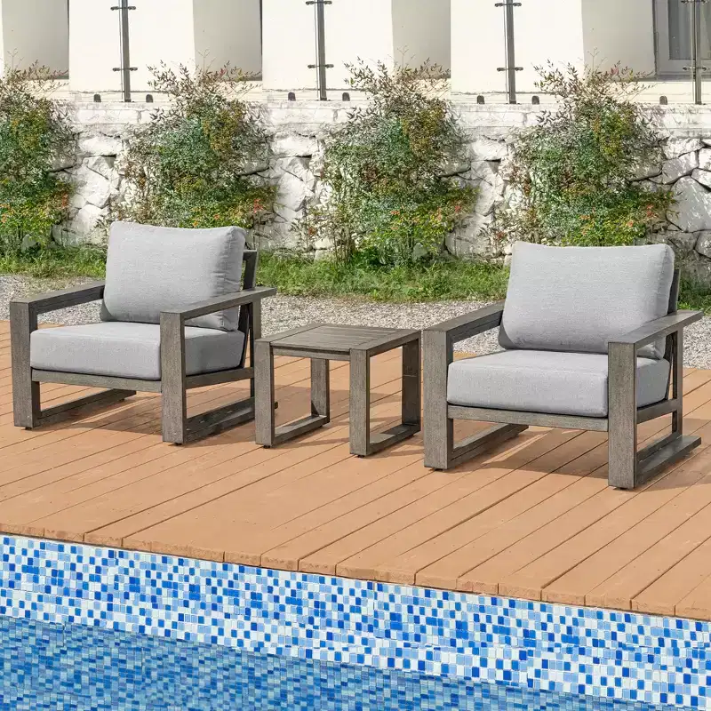 HAPPATIO Aluminum Patio Furniture Set, 3-Piece Oversized Outdoor Conversation Set with Deep Seating and Wide Armrest, Sunbrella Cover Included