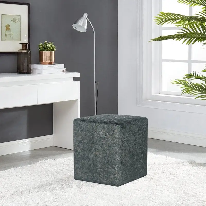 Adeco Square Ottoman Vanity Stool Fabric Upholstered Footrest Footstool