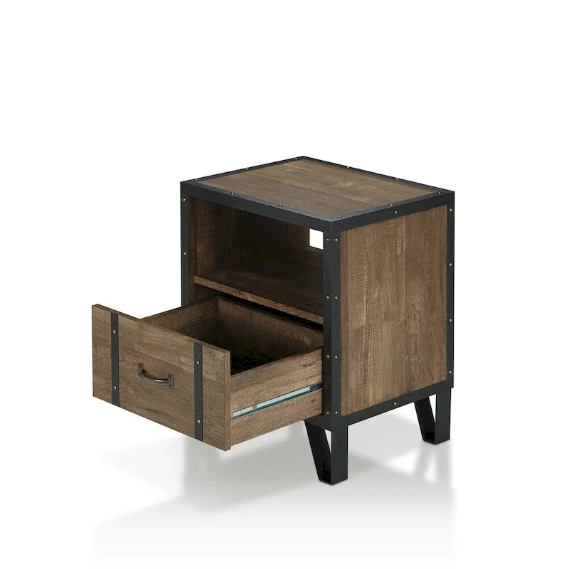 DH BASIC Industrial Oak 17-inch Metal 1-Drawer End Table by Denhour
