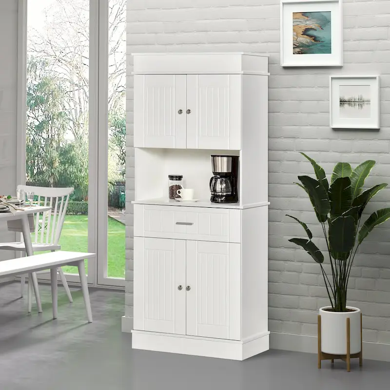 HOMCOM 72 Kitchen Buffet with Hutch, Freestanding Pantry Cupboard with Utility Drawer, 2 Door Cabinets and Countertop, Brown