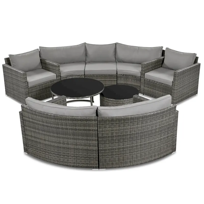 9-Piece Half-Moon Sectional Set with Nesting Table & Armchairs