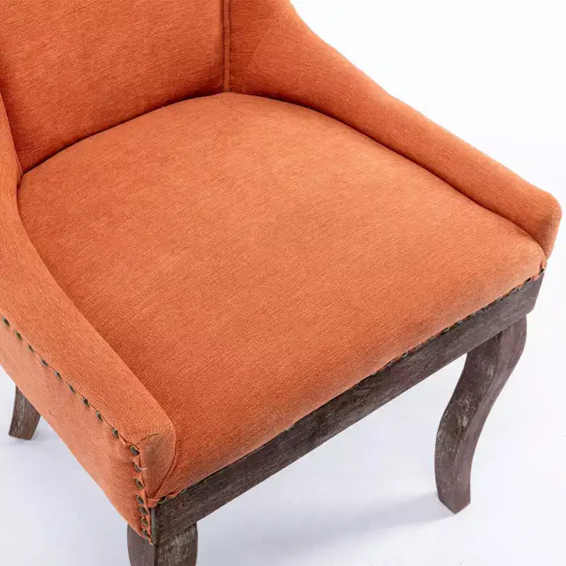 Okak Retro Dining Chairs Set of 2, Comfy Fabric Chairs with Thick Cushions, Kitchen Side Chairs with Solid Wood Legs Bronze Nail Head