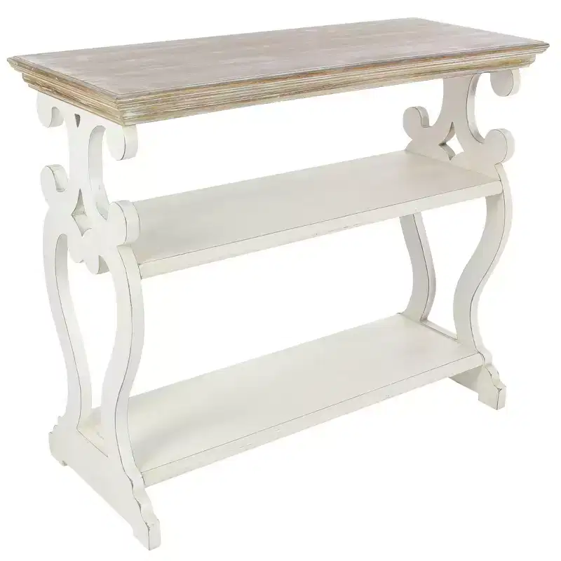 Farmhouse Wood Console Table with 2 Shelves, Off White