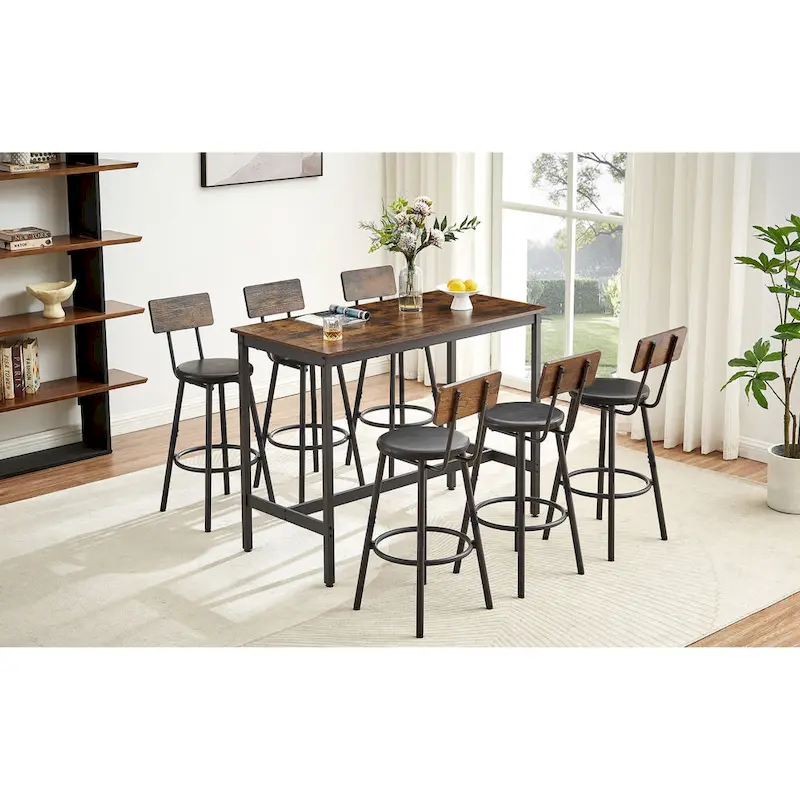7-Piece Bar Table and Chairs Set with PU Leather Stools