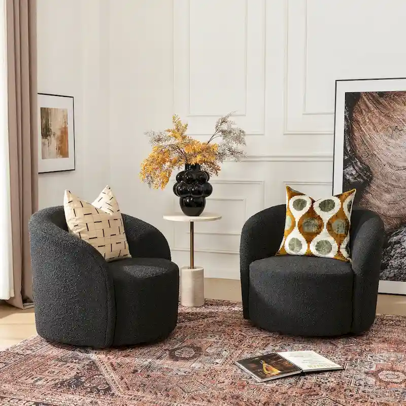 KINWELL 34 Wide Upholstered Swivel Accent Barrel Chair (Set of 2)