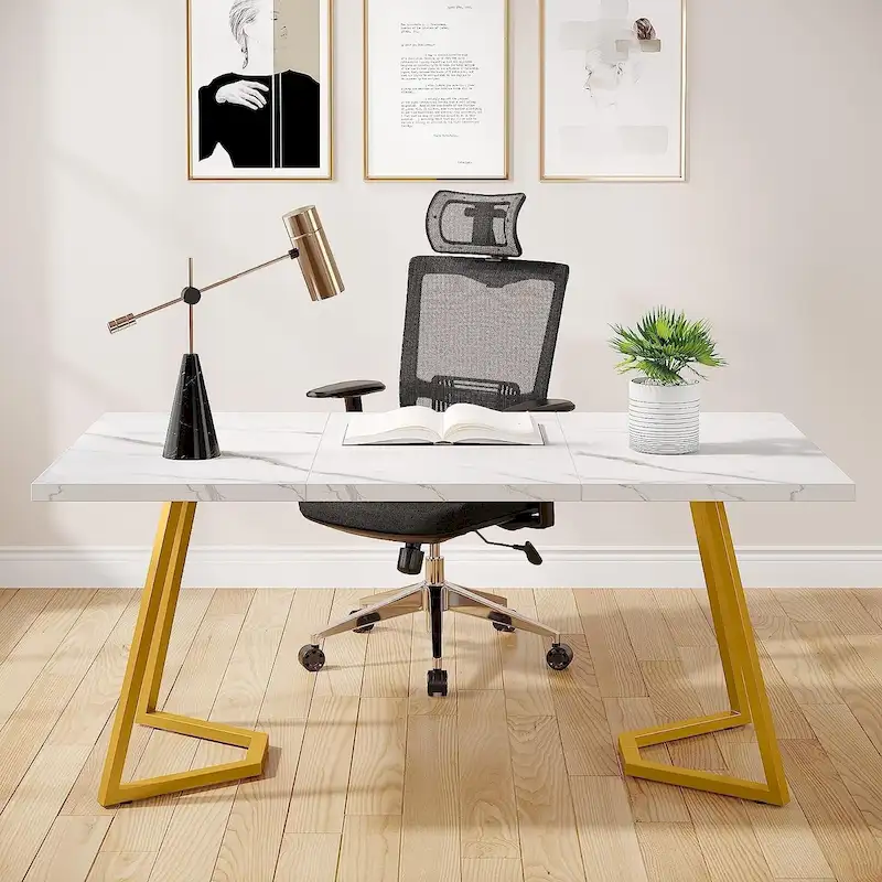 Computer Desk 55 Inches Office Table with Metal Legs for Home Office