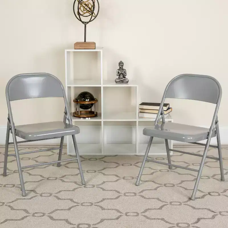 Emma and Oliver 4 Pack Triple Braced & Double Hinged Metal Folding Chair