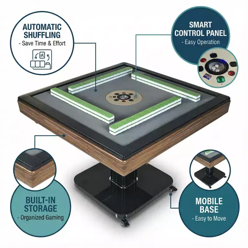 Foldable Automatic Mahjong Table with Wheels, Ultra-Thin & Quiet