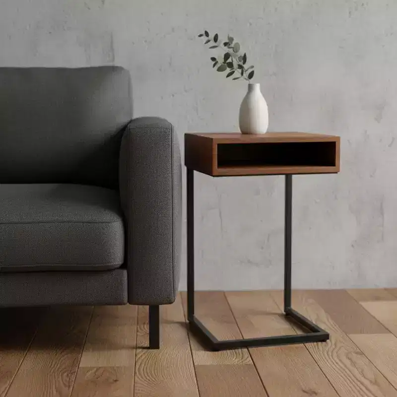 24-Inch Gold and Natural Solid Wood Square End Table