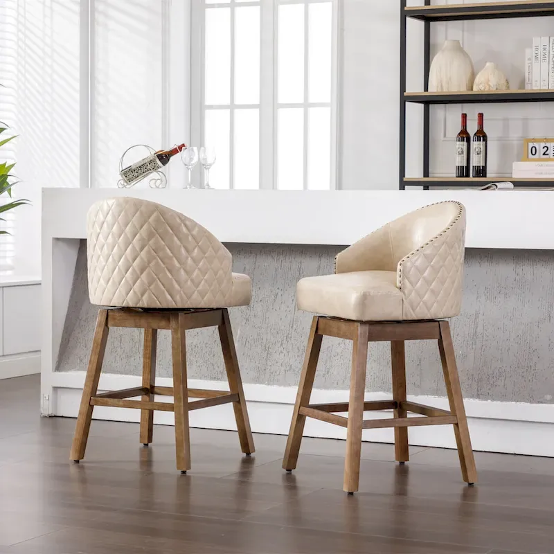360 Degree Swivel Counter Height Bar Stools with Footrest Set of 2