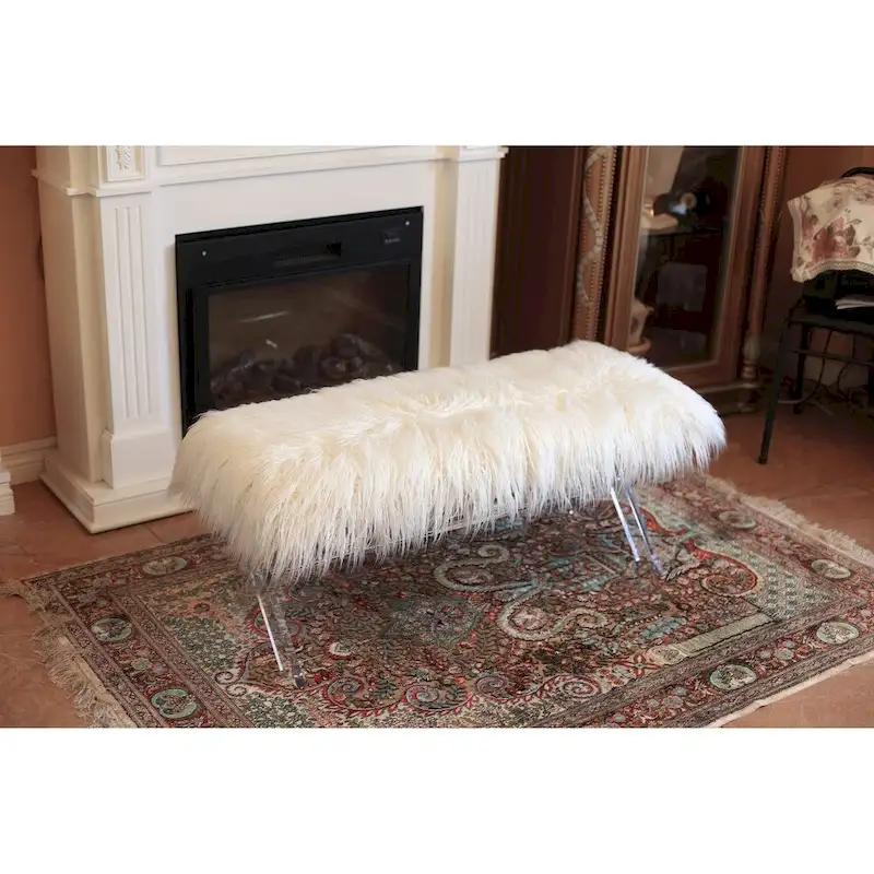 Best Quality Furniture X-Leg Faux Fur Bench