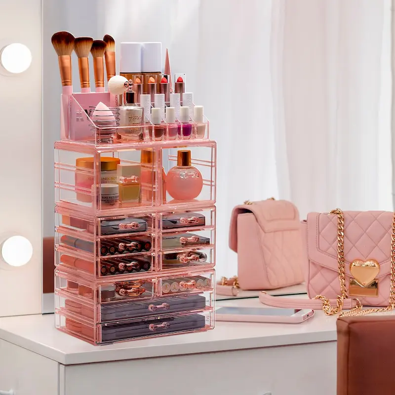 Cosmetic Makeup and Jewelry Storage Case with 12 Drawers and 16 Slots - 4-Piece