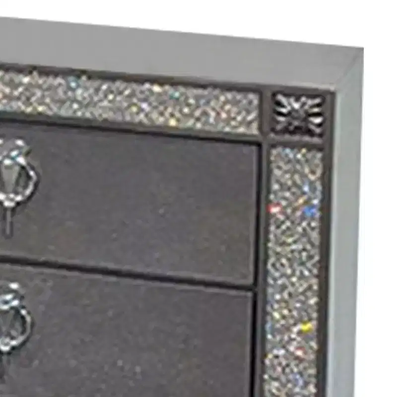 Royal Hampton Nightstand, 2 Drawers, Crystal Like Acrylic Trim, Gray Solid Wood