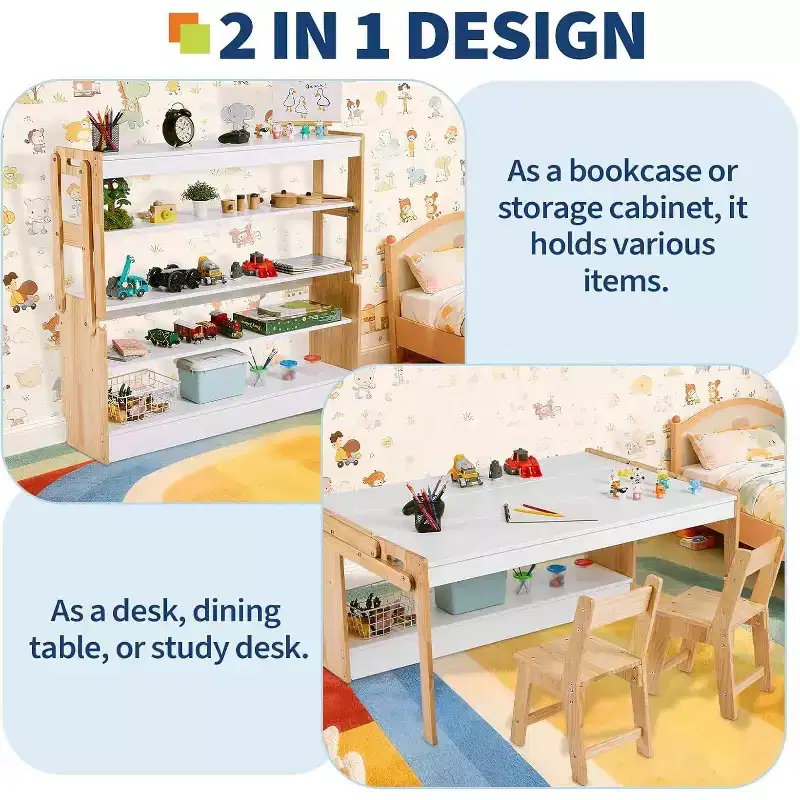 Acekool Kids Art Table and 2 Chairs 47 Convertible Activity Desk to Storage Shelves for School & Home