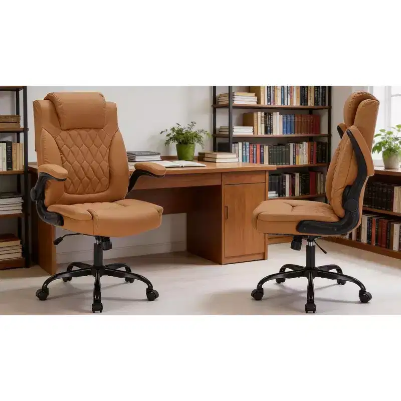 Leather Executive Office Chair, 350 lbs Heavy Duty Ergonomic Desk Chair with Lumbar Support, Padded Flip-Up Arms, Tilt Lock, 360 Swivel