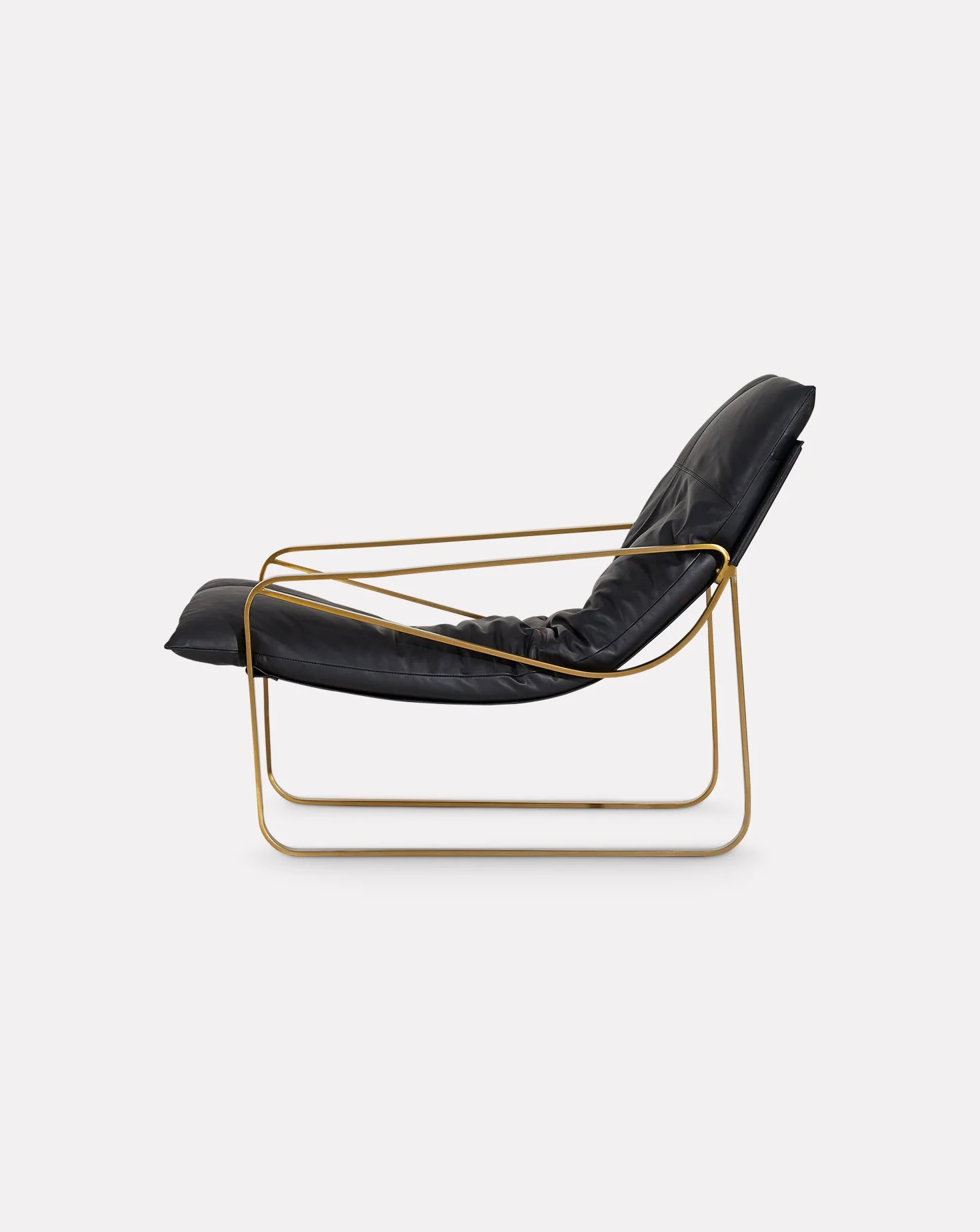 Brass-Finish Steel Frame Leather Seat Mid-Century Lounge Chair