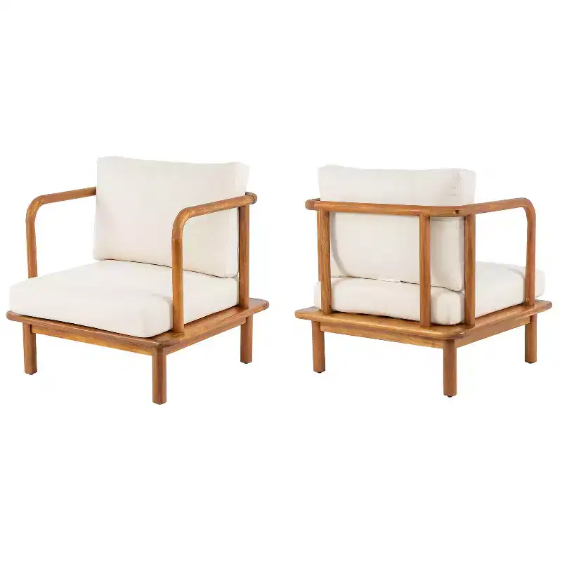Christopher Knight Home Wyren Farmhouse Patio Acacia Wood Club Chair with Cushion