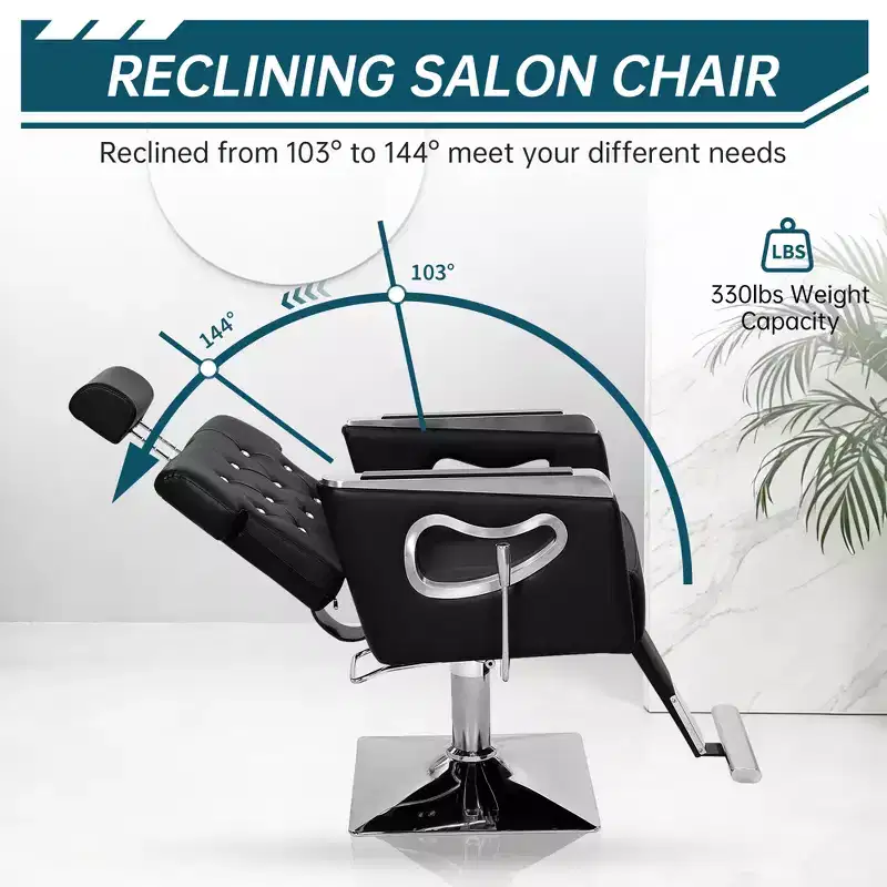 Reclining Barber & Salon Chair, Adjustable Height, 360° Swivel, PU Leather, 330LBS