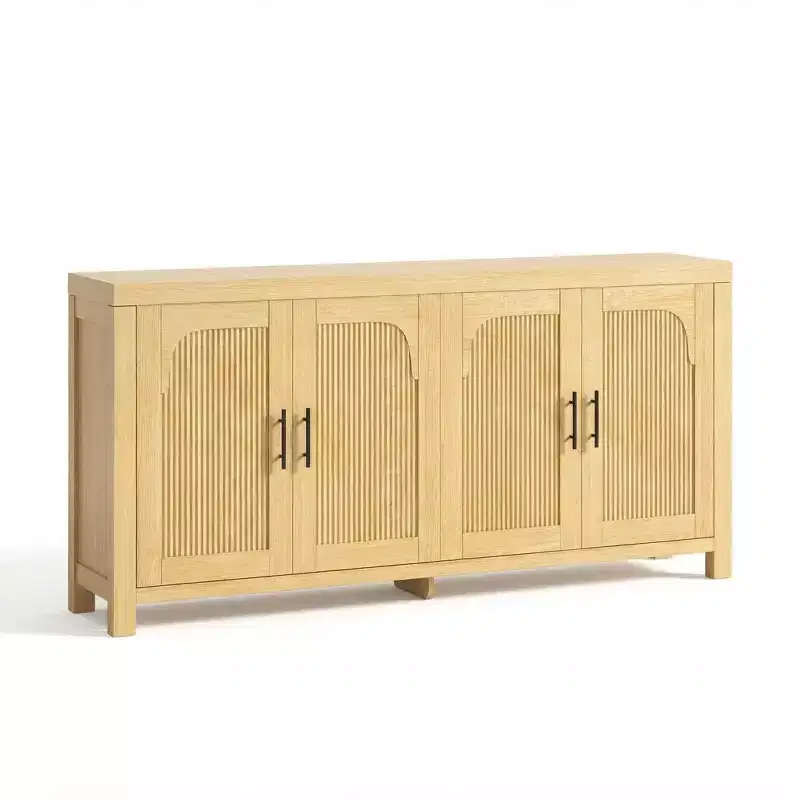 71 Sideboard Buffet Cabinet with 4 Doors, Fluted Credenza Storage Cabinet with Cable Management & Adjustable Shelves, Buffet Table for Kitchen