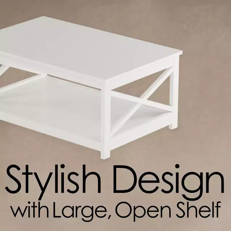 2-Tiered Low Profile X-Leg Design Coffee Table - White