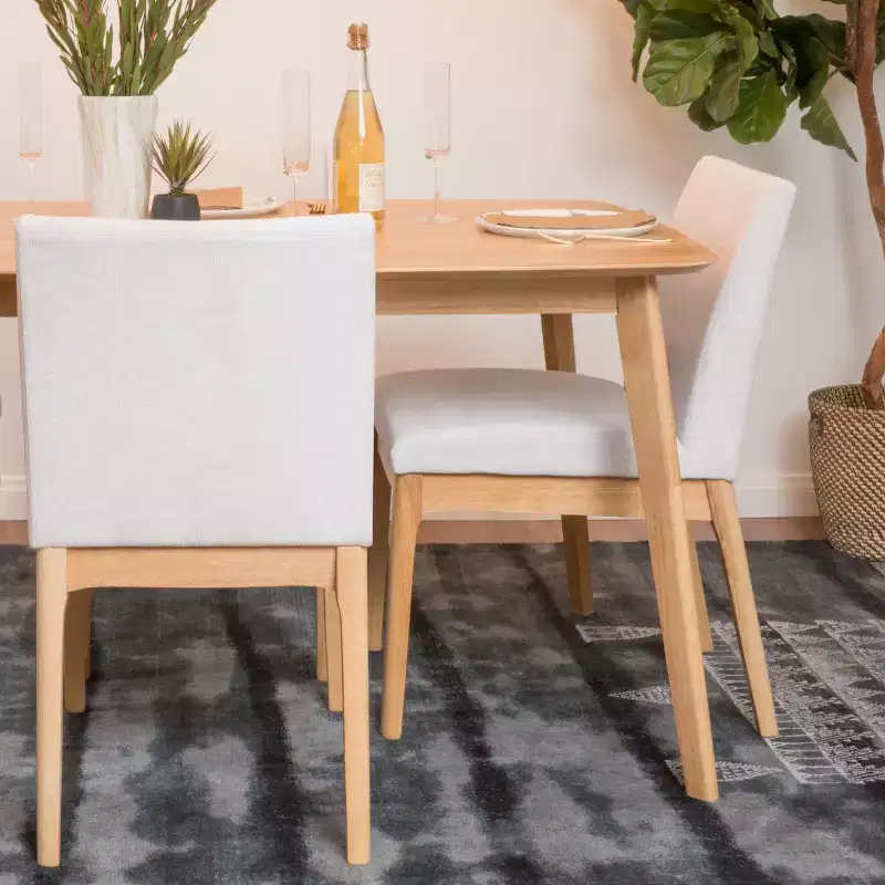 Okak Set of 2 Modern Dining Chairs, Fabric Dining Room Chairs, Upholstered Kitchen Side Chairs with Curved Backrest & Metal Frame