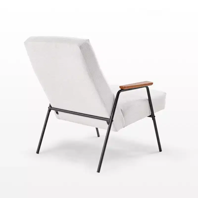 Upholstered Lounge Chair with Armrest, 120° Tilt & High-Density Foam Cushion, White Flannel