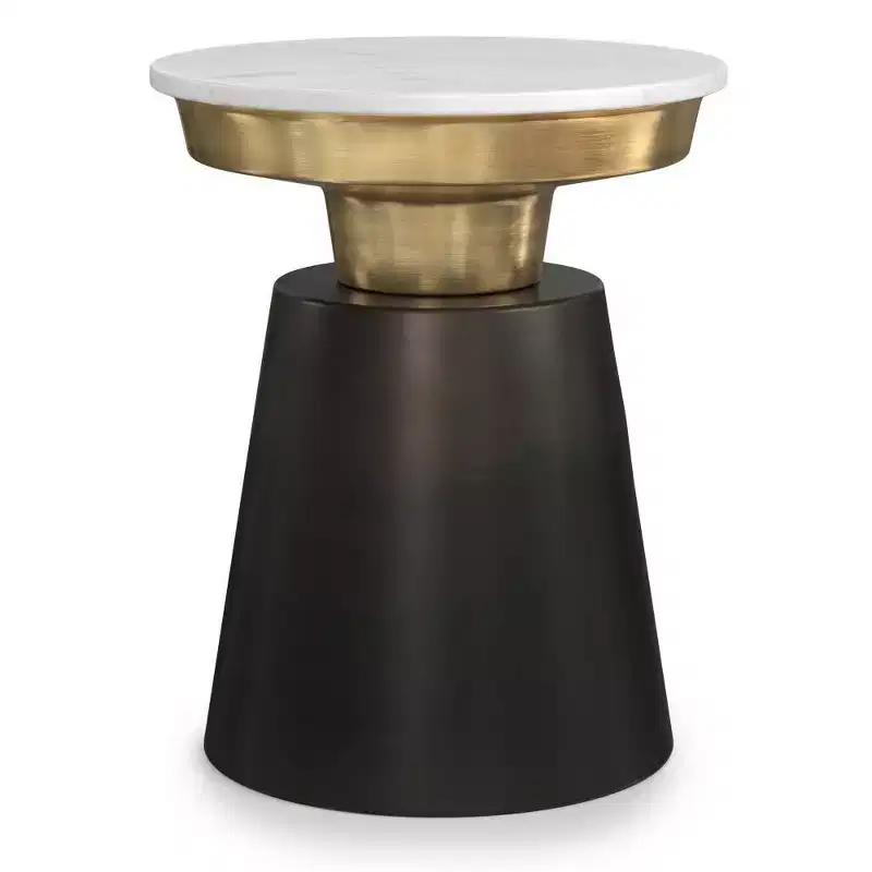 WyndenHall Arna Side Table Black/Gold: Contemporary Marble Top, Scratch-Resistant, 19.5" Height