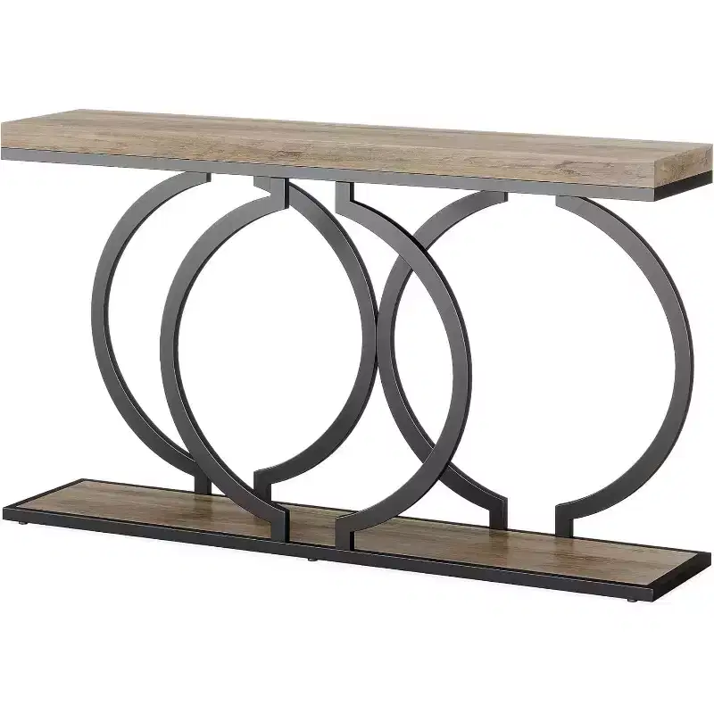 Tribesigns 55 inch Wood Console Table, Narrow Entryway Table with Geometric Metal Frame for Living Room Entrance