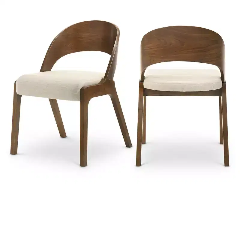 Meridian Furniture,Woodson Beige Linen Textured Fabric Dining Chair, Set of 2