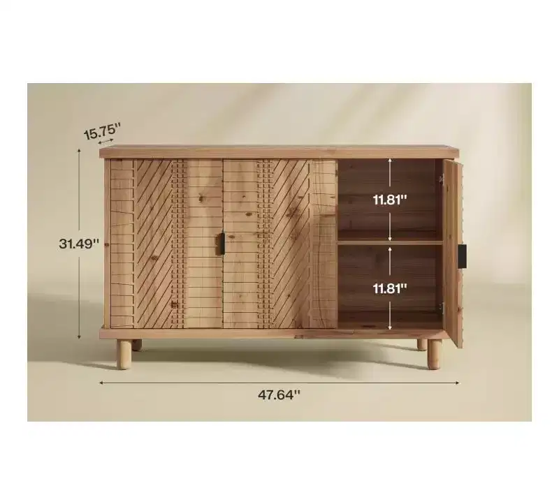 Lantine Solid Wood Buffet Cabinet with Storage, Farmhouse Sideboard Cabinet with 3 Doors and 2 Adjustable Shelves, for Kitchen and Entryway,Natural