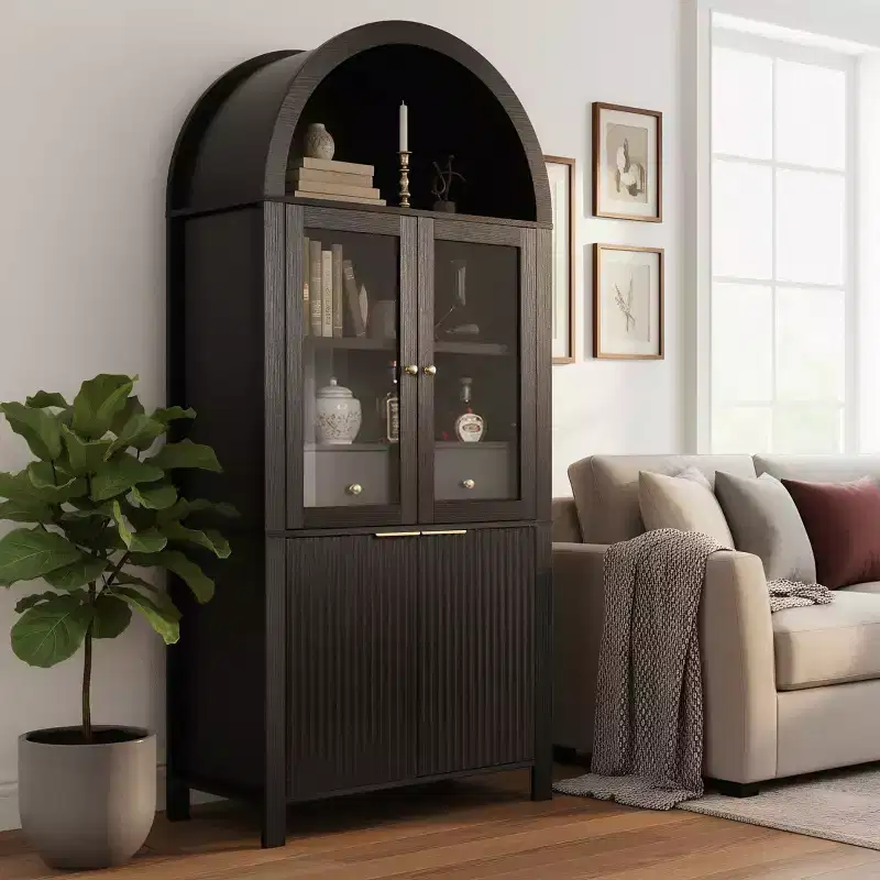 71 Tall Kitchen Pantry Cabinet with Glass Doors, Freestanding Display Storage Cabinet for Kitchen, Dining Room, or Living Room