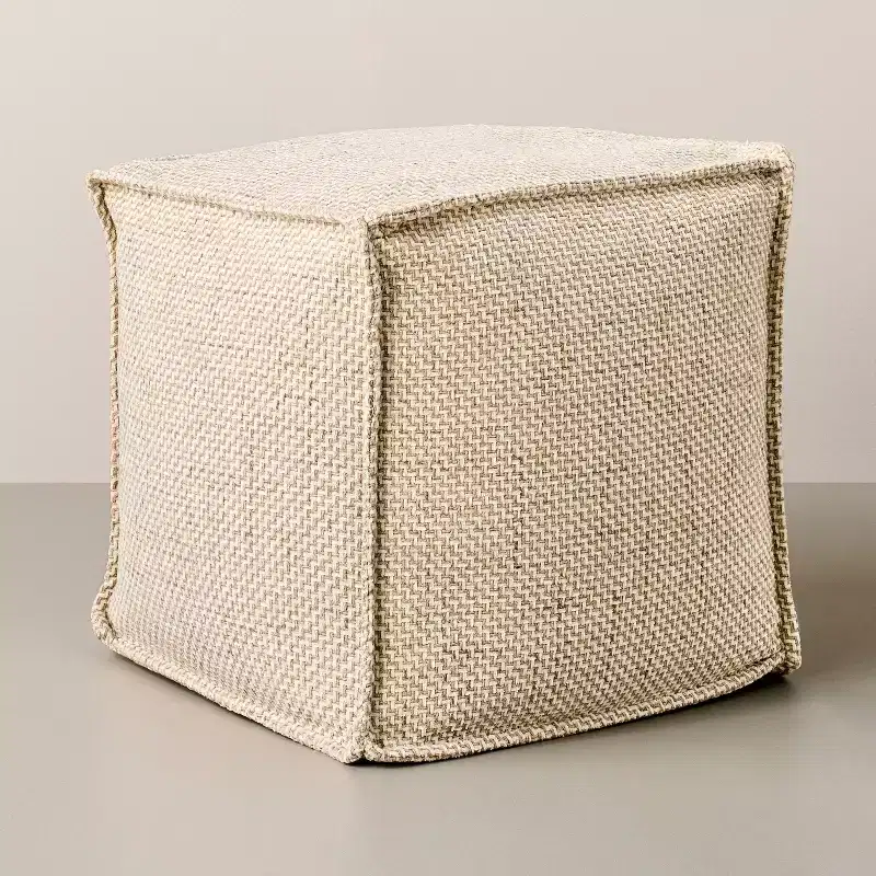 Wool Pattern Square Pouf Cream