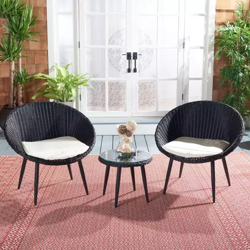 Merami 3 Piece Lounger Set - Indoor/Outdoor - PAT9017 - Black/Beige - Safavieh