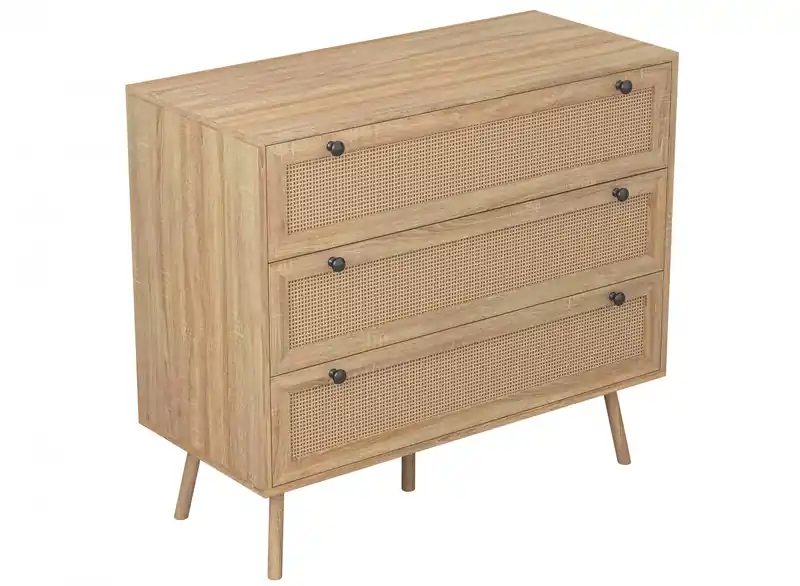 Storage Chest With 3 Drawers Natural Brown Wood Look