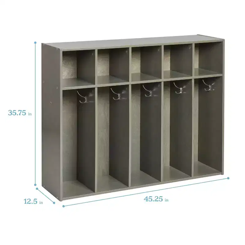 5-Section Kids Coat Locker with Cubby Storage, Birch Plywood, 45.25