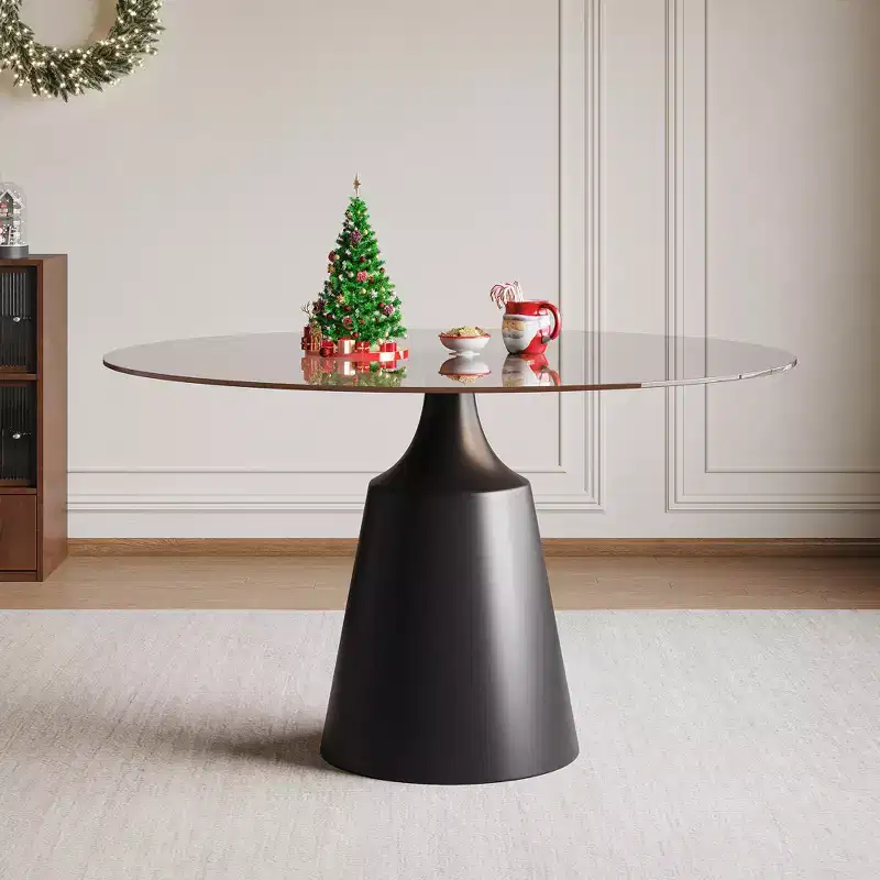 GDFStudio Yara Mid-Century Modern Round Dining Table with Tempered Glass Top