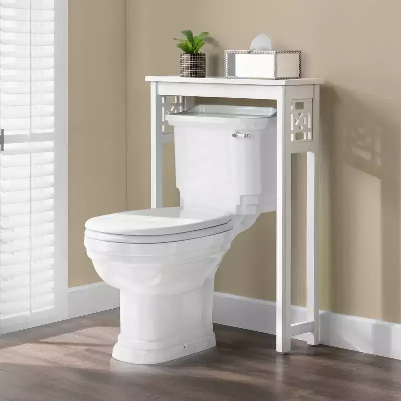 Derby Over-the-Toilet Storage Shelf, 37 in. Tall Bathroom Space Saver, Modern Freestanding Organizer for Toiletries & Towels, White
