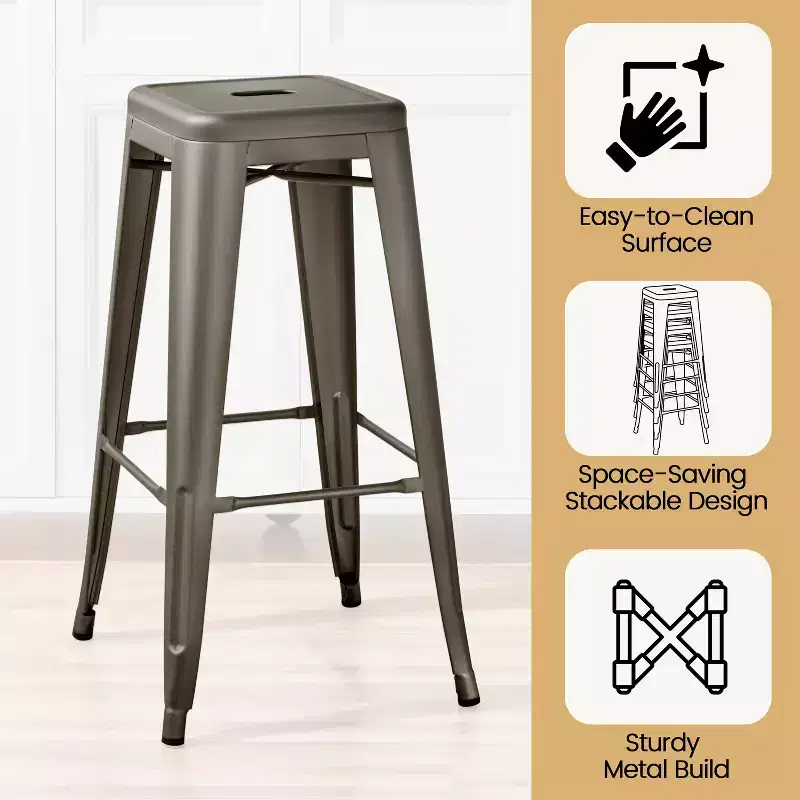 Yaheetech Set of 4 Metal Backless Counter Height Bar Stools Stackable Chairs