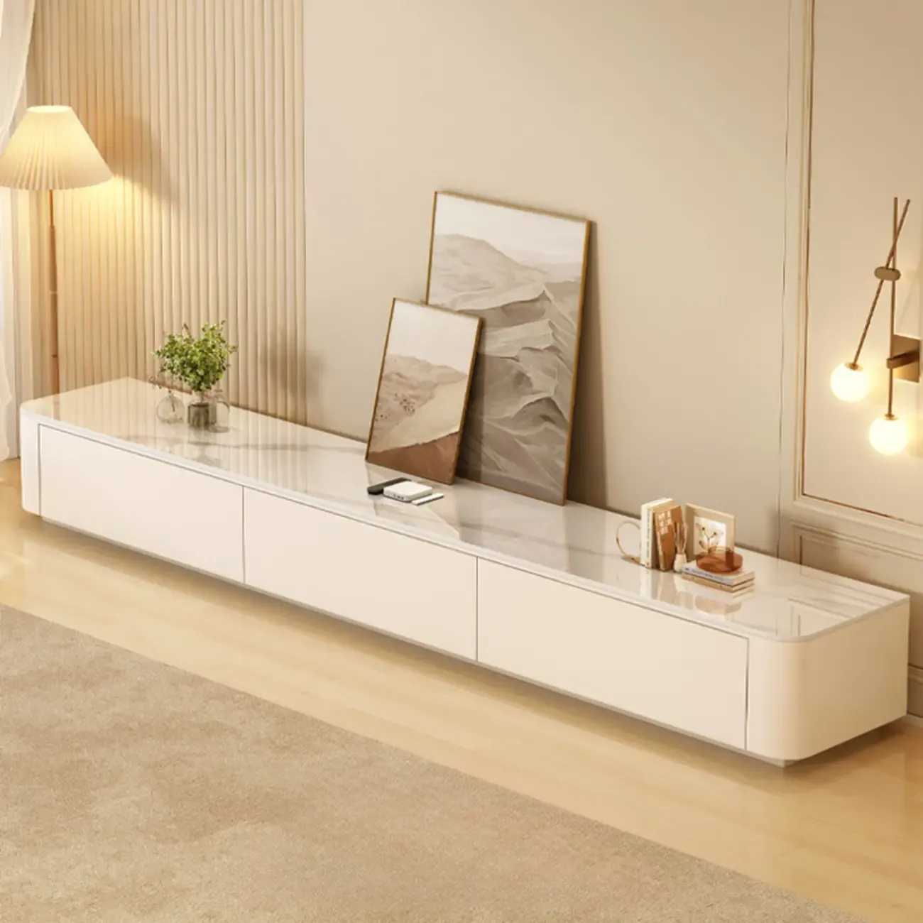 Modern Wooden TV Stand with Drawers and Cable Management