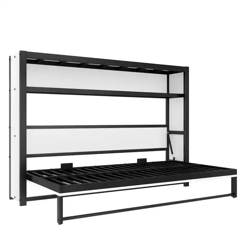 Bellemave Twin Murphy Bed with Shelves and Foldable,Metal Wall Murphy Bed Frame with Space-Saving Design