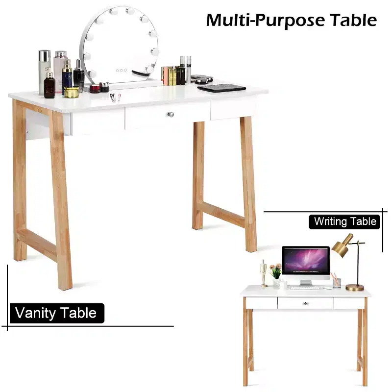 Computer Desk Laptop PC Writing Table Makeup Vanity Table w/Drawer and Wood Legs