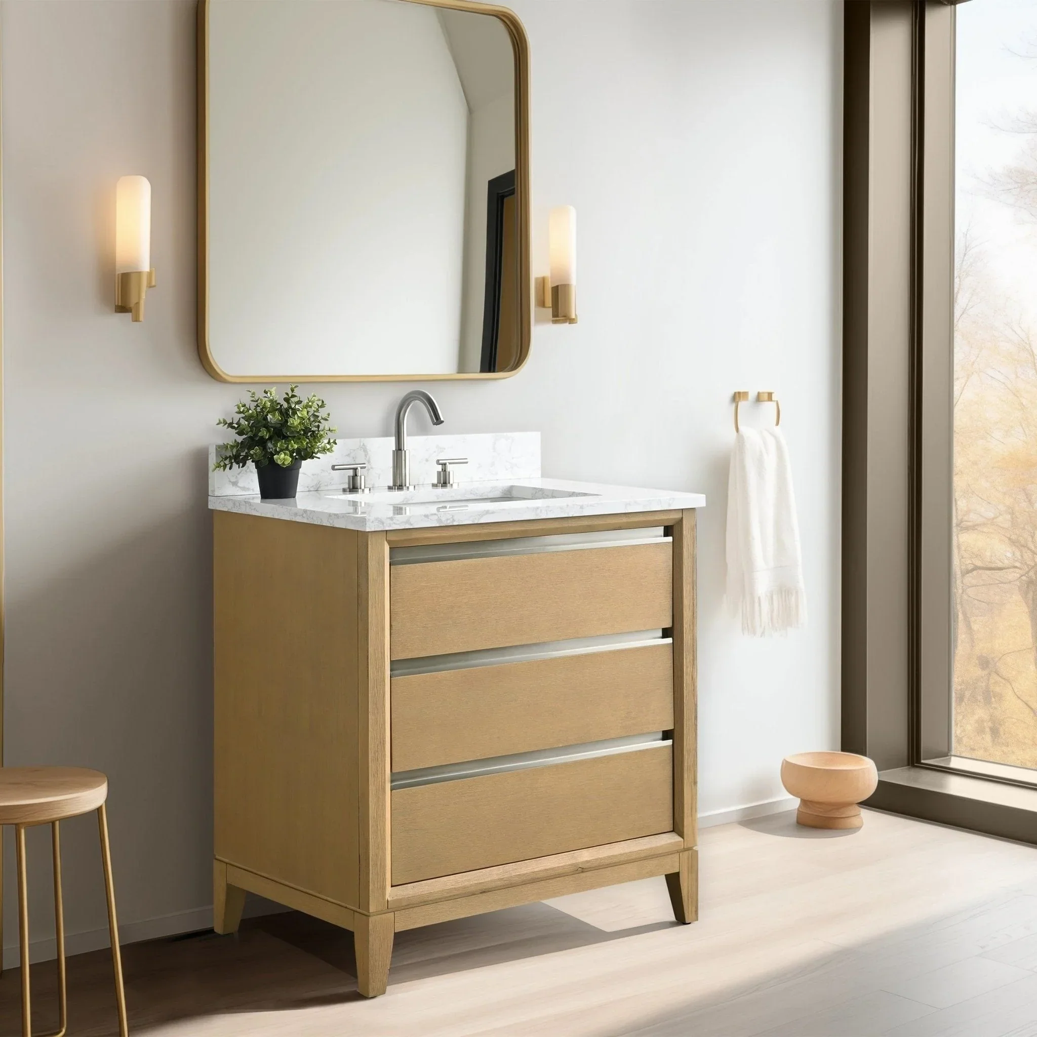 Vanity Art Bathroom Vanity with Ceramic Sink and Engineered Marble Top