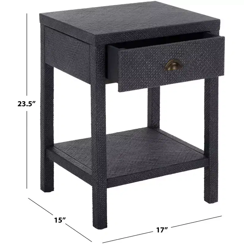 1-Drawer 1-Shelf Water Hyacinth Accent Table, Natural Finish, 16.94 lbs Capacity