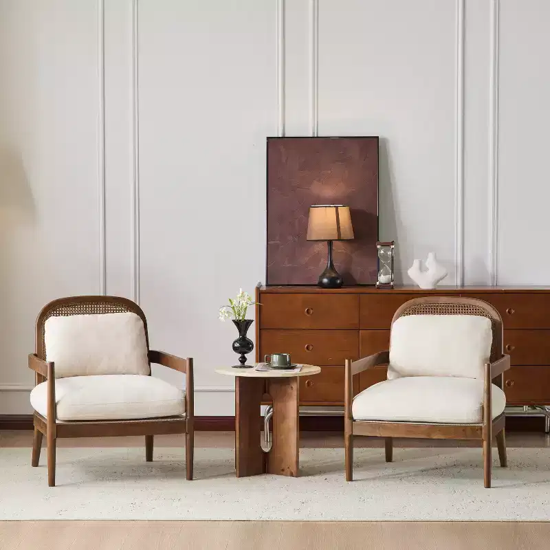 Christopher Knight Home Zuka Mid-Century Modern Rattan Wooden Chair with Cushions (Set of 2)